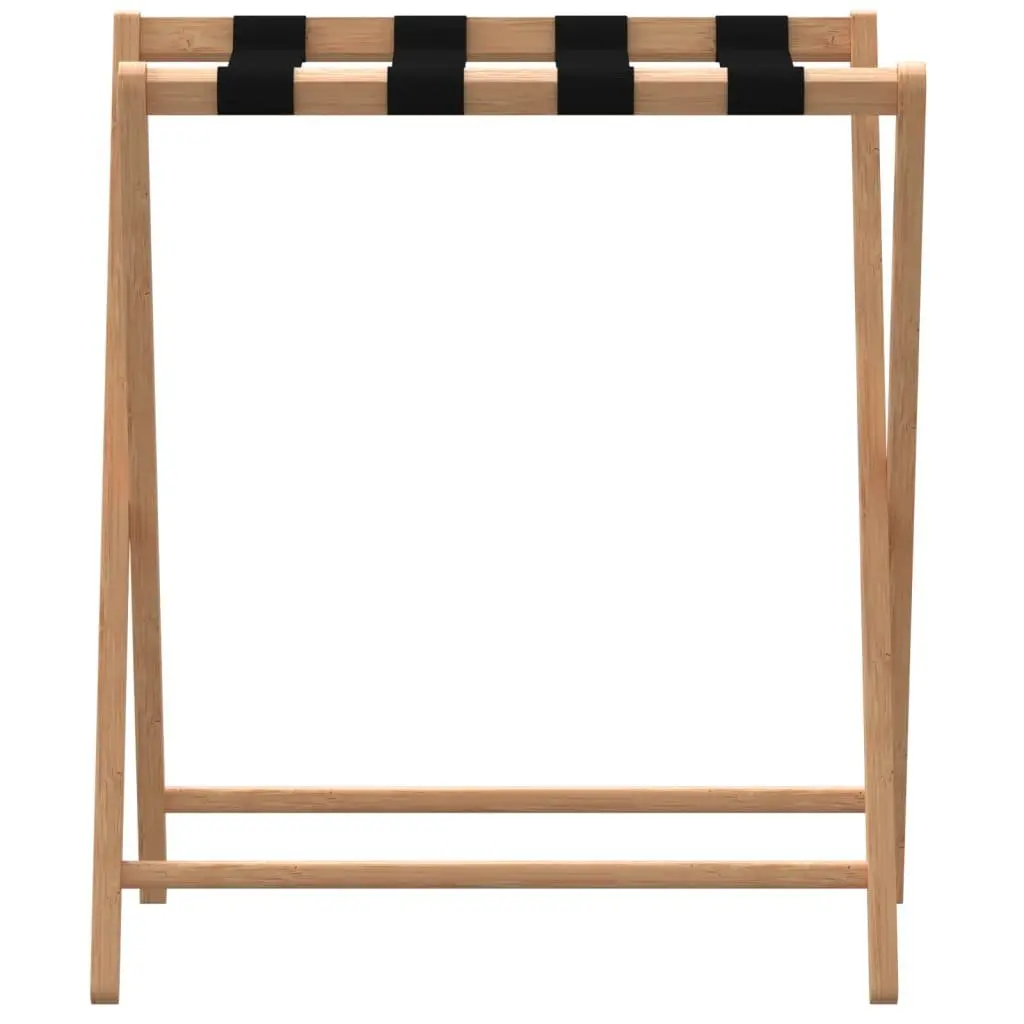 Luggage Rack Bamboo Brown Foldable Suitcase Stand Storage Holder with Straps