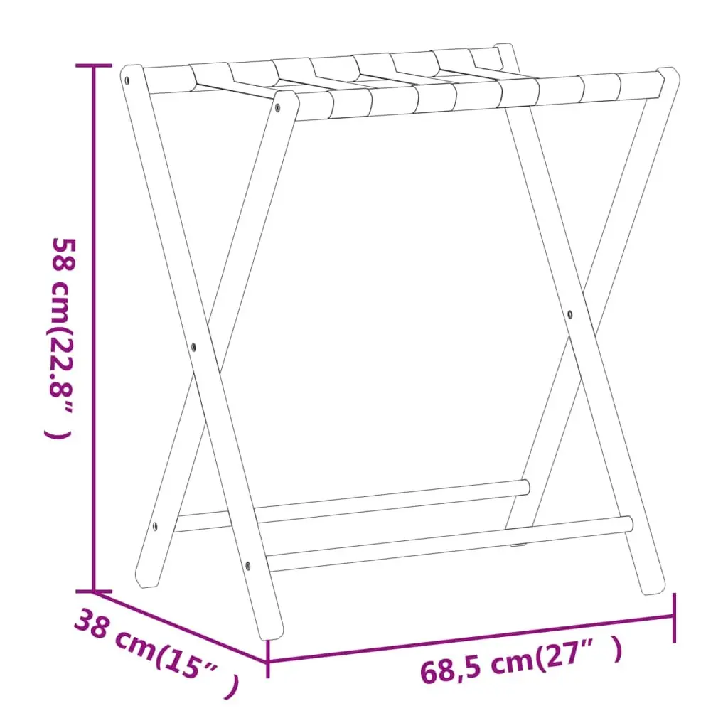 Luggage Rack Bamboo Brown Foldable Suitcase Stand Storage Holder with Straps