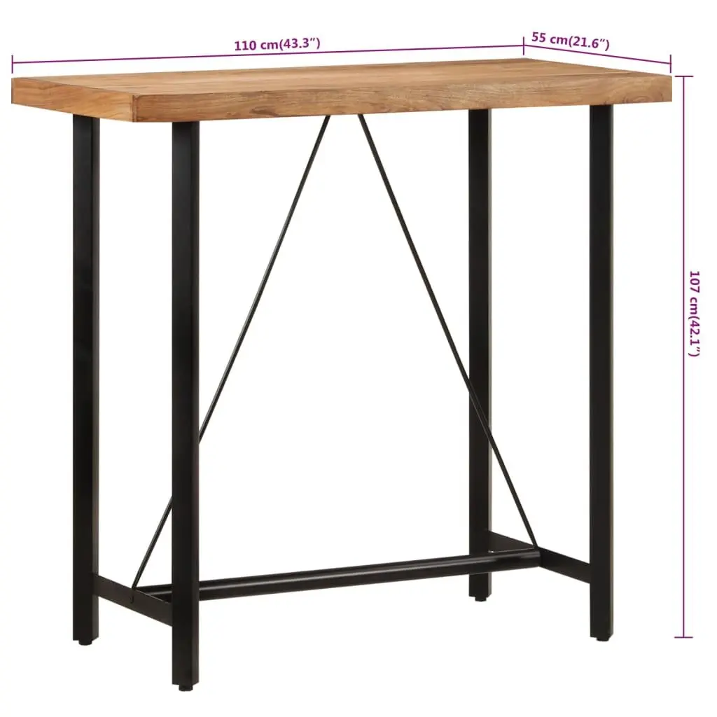 Bar Table 110x55x107 cm Brown Solid Acacia Wood Iron Frame Kitchen Dining