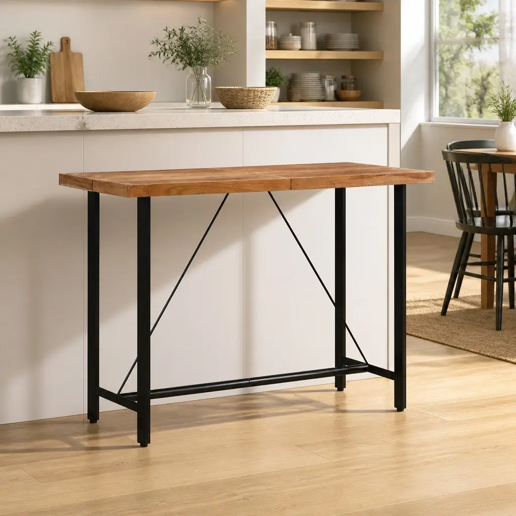 Bar Table 150x70x107 cm Solid Acacia Wood Iron Frame Kitchen Dining Bistro