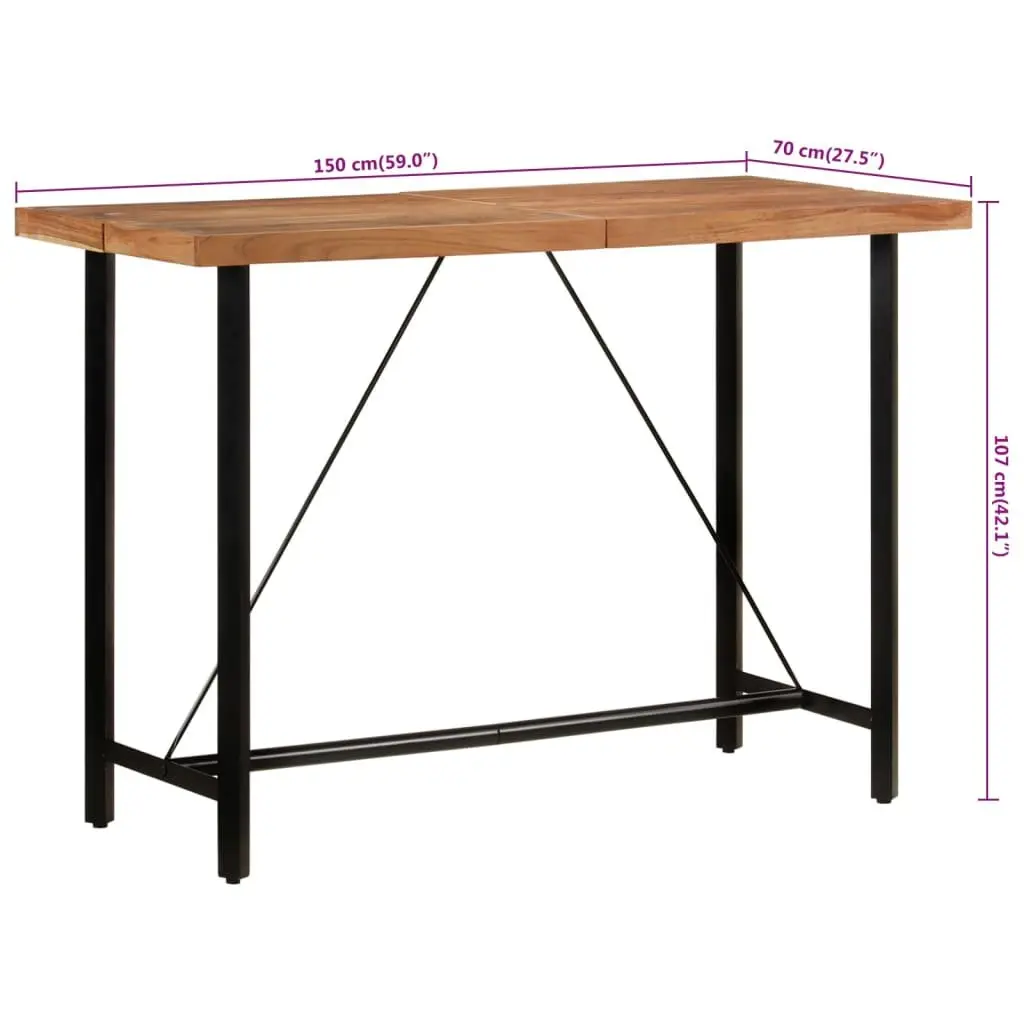 Bar Table 150x70x107 cm Solid Acacia Wood Iron Frame Kitchen Dining Bistro