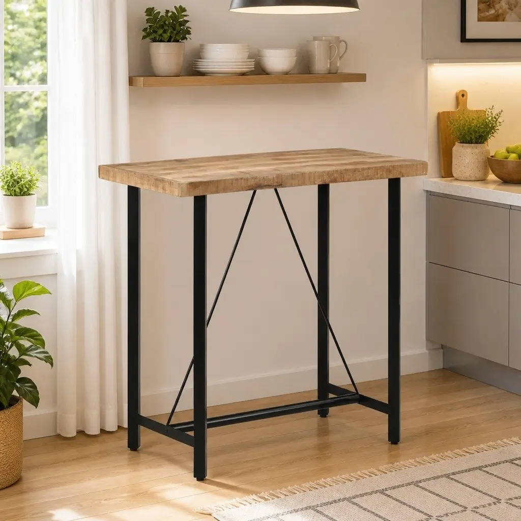 Bar Table 110x55x107 cm Solid Wood Mango Iron Frame Kitchen Dining Bistro