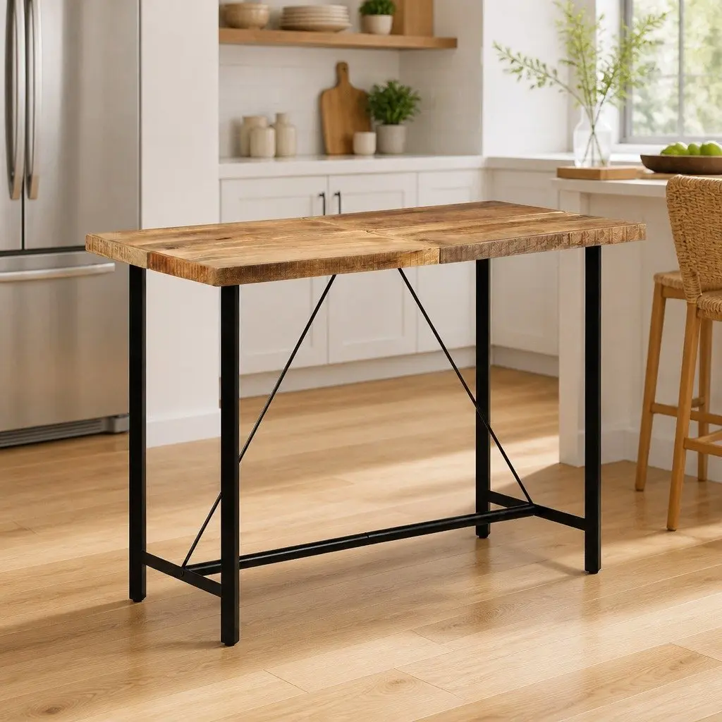 Bar Table 150x70x107 cm Solid Mango Wood Iron Frame Kitchen Dining Bistro