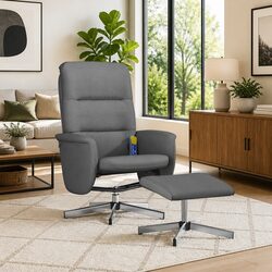 Massage Recliner Chair with Footstool Grey Fabric Manual Reclining 360 Swivel