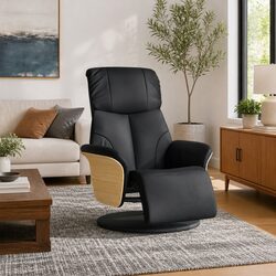Recliner Chair with Manual Adjustment and Swivel - Black
