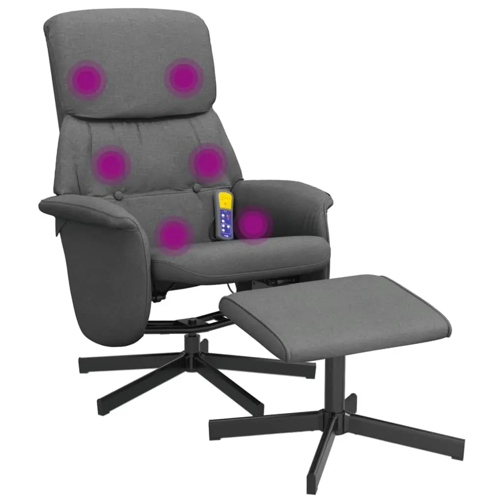 Massage Recliner Chair with Footstool for Living Room Dark Grey Fabric 6 Point Vibration Swivel