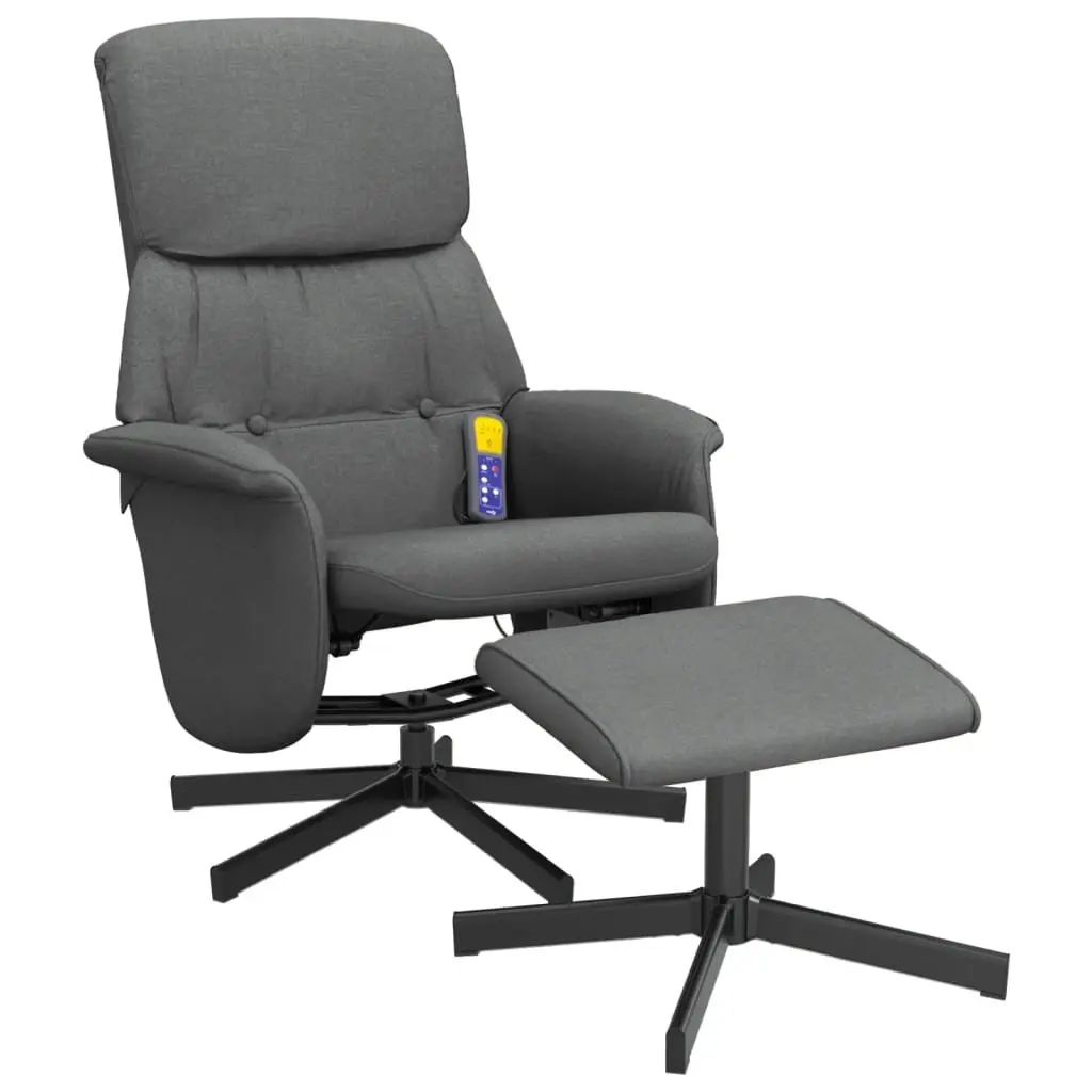 Massage Recliner Chair with Footstool for Living Room Dark Grey Fabric 6 Point Vibration Swivel