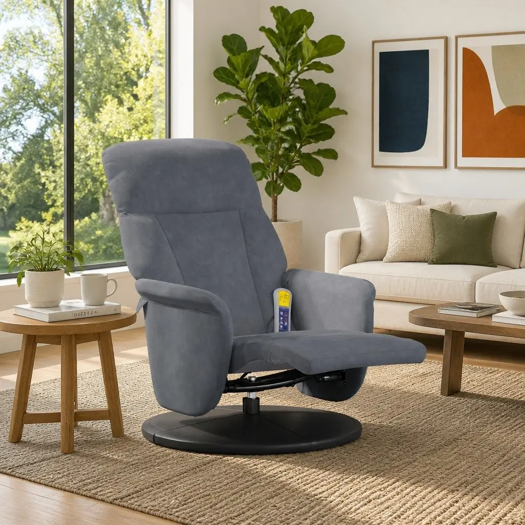 Massage Recliner Chair for Home Adjustable Grey Velvet