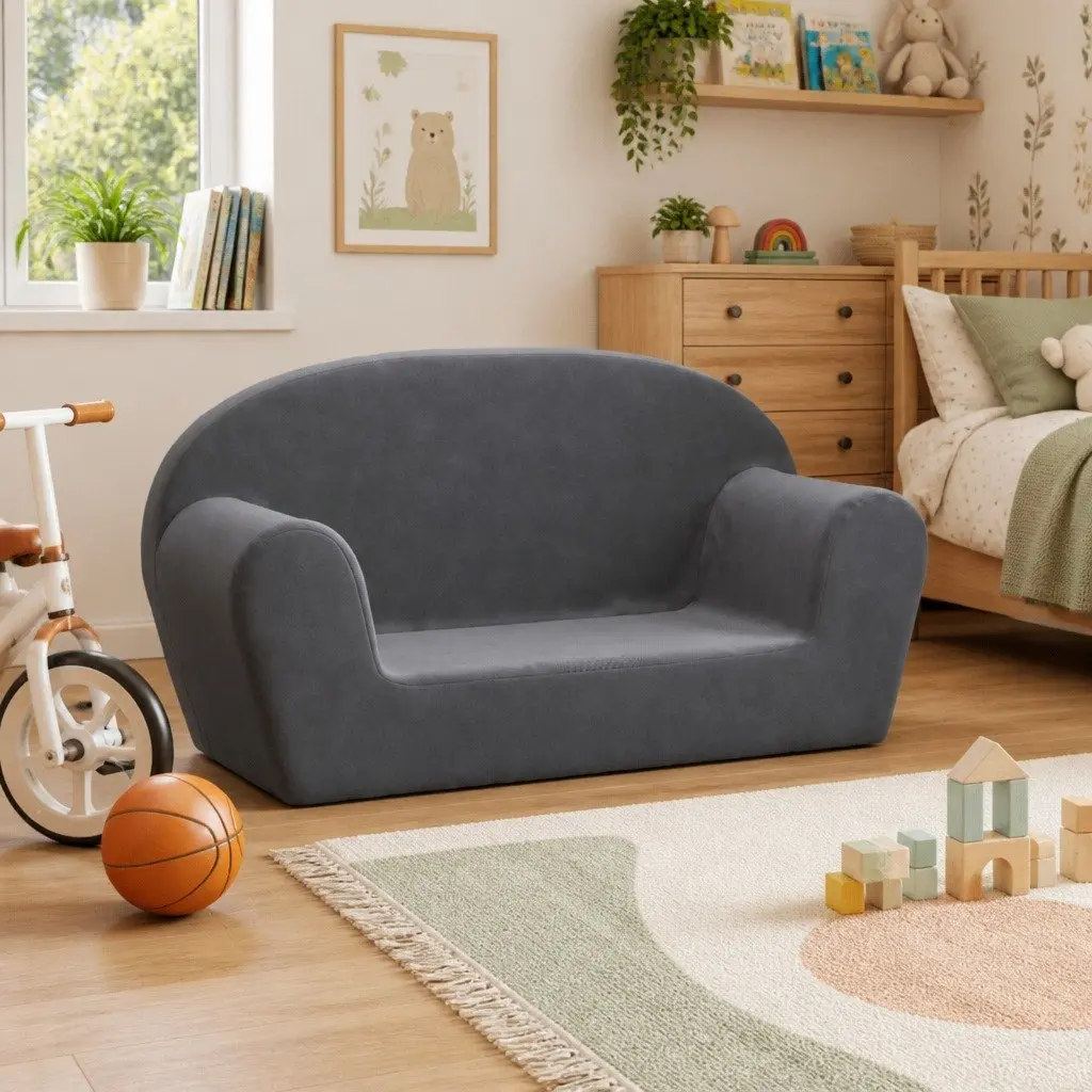 Kids Sofa 2-Seater Anthracite Soft Plush Couch for Children's Lounge Chair