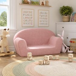 Kids' Soft Plush Sofa: 2-Seater Pink with Removable Cover