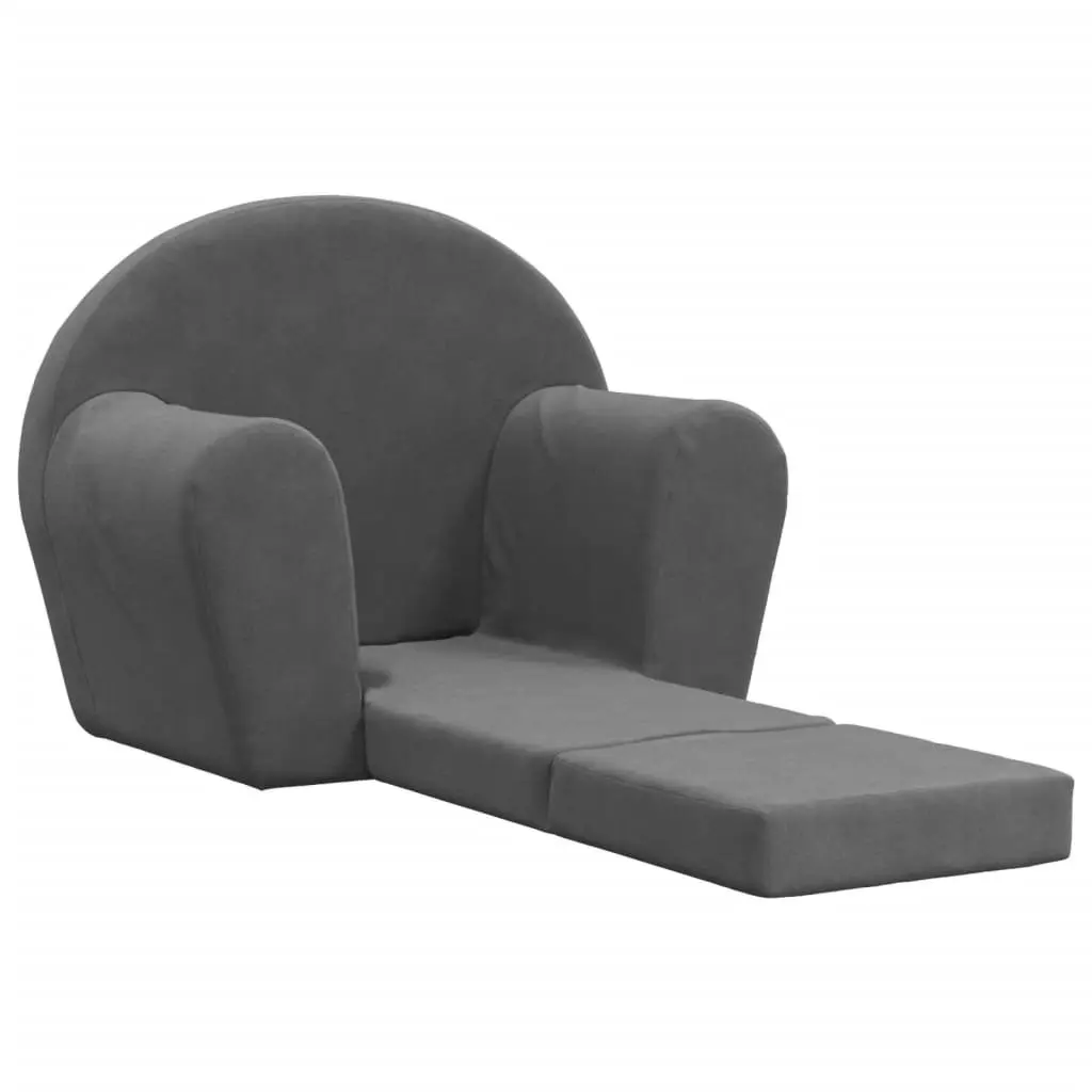 Kids Sofa Bed Anthracite Soft Plush Foldable 2-in-1 Armchair Mini Bed Toddler