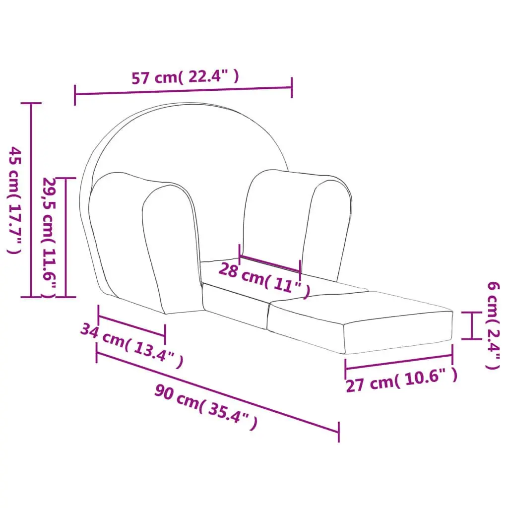 Kids Sofa Bed Anthracite Soft Plush Foldable 2-in-1 Armchair Mini Bed Toddler