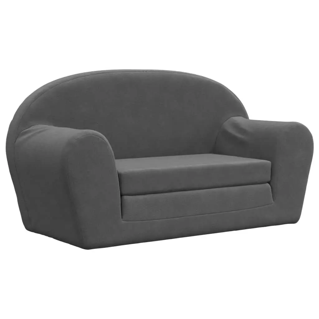 Kids Sofa Bed for Playroom 2-Seater Anthracite Soft Plush Foldable Armchair Mini Bed