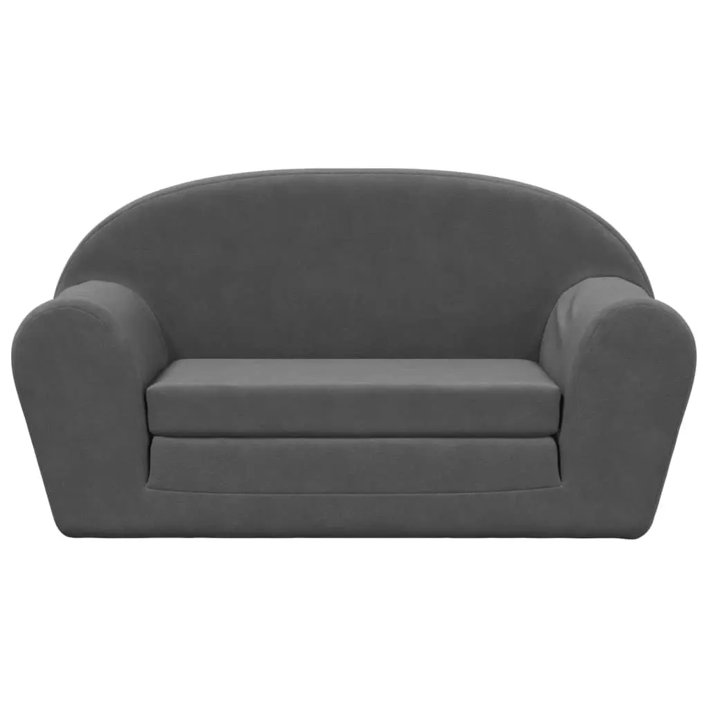Kids Sofa Bed for Playroom 2-Seater Anthracite Soft Plush Foldable Armchair Mini Bed