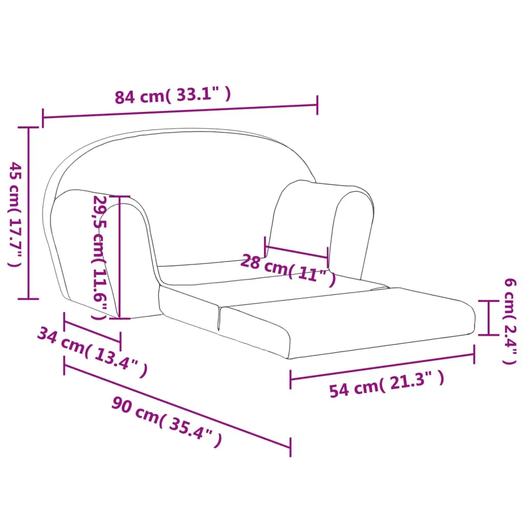 Kids Sofa Bed for Playroom 2-Seater Anthracite Soft Plush Foldable Armchair Mini Bed