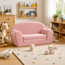 2-Seater Kids Sofa Bed: 2-in-1 Design, Pink Color