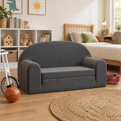 2-Seater Kids Sofa Bed: Anthracite Soft Plush Specifications