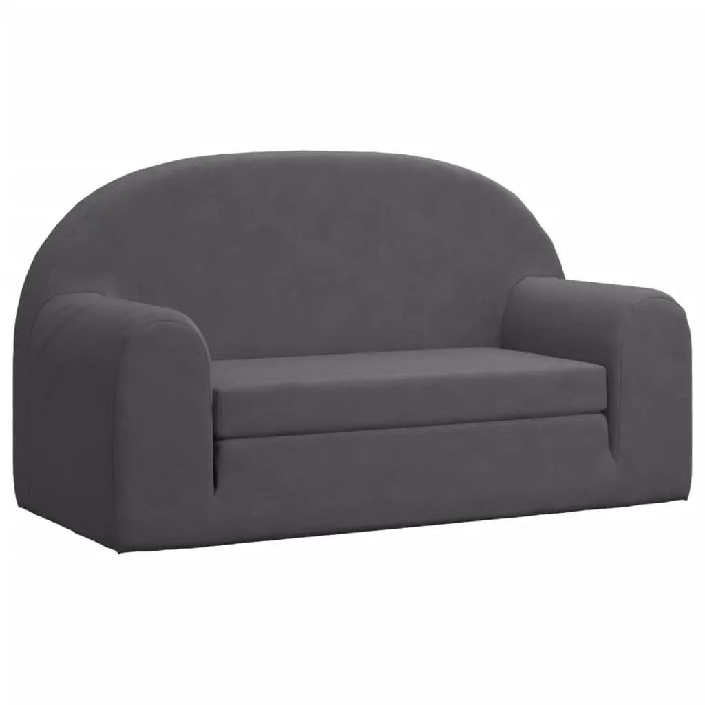Kids Sofa Bed 2-Seater Anthracite Soft Plush Foldable Armchair Children