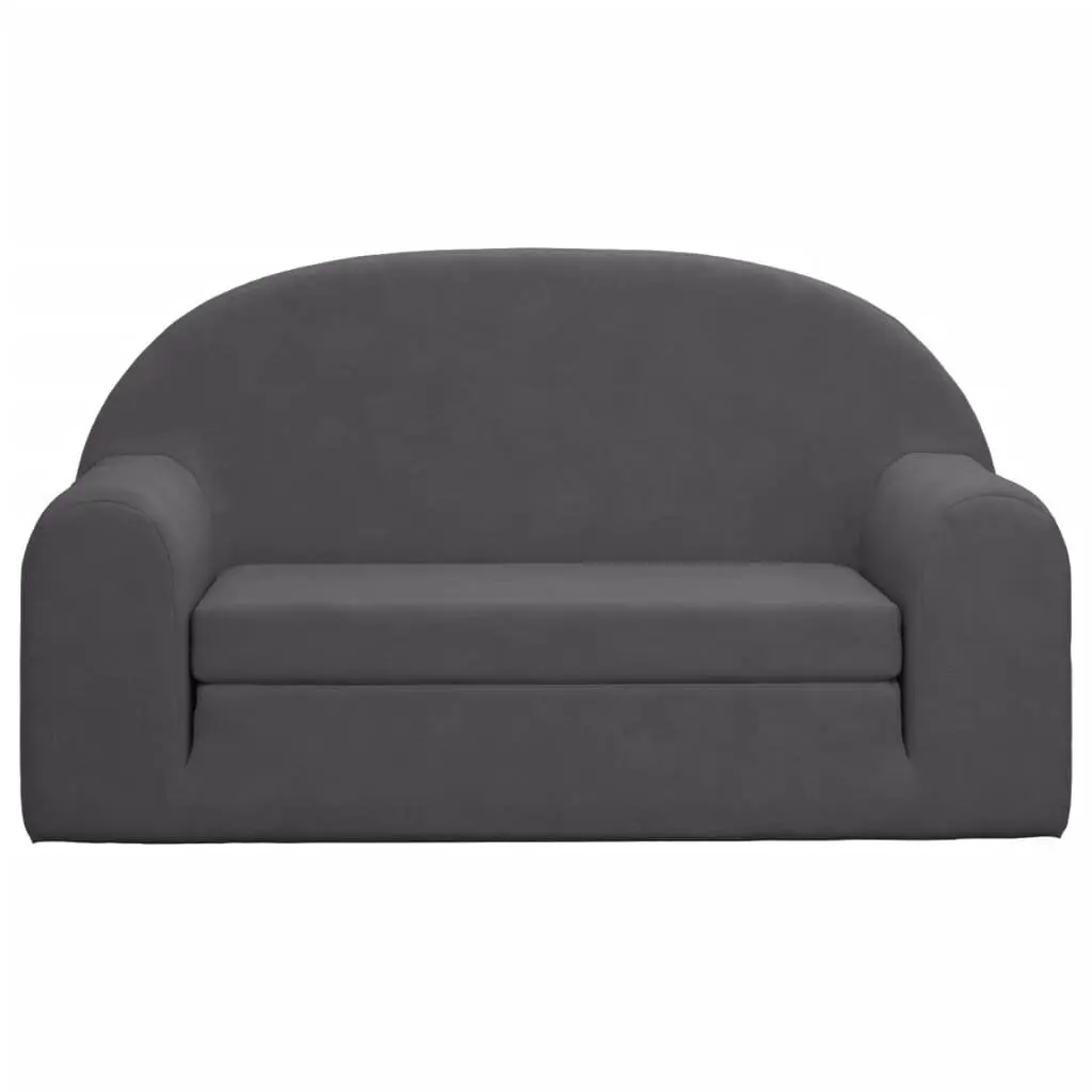 Kids Sofa Bed 2-Seater Anthracite Soft Plush Foldable Armchair Children