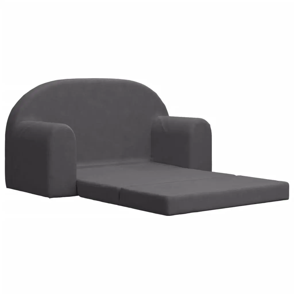 Kids Sofa Bed 2-Seater Anthracite Soft Plush Foldable Armchair Children