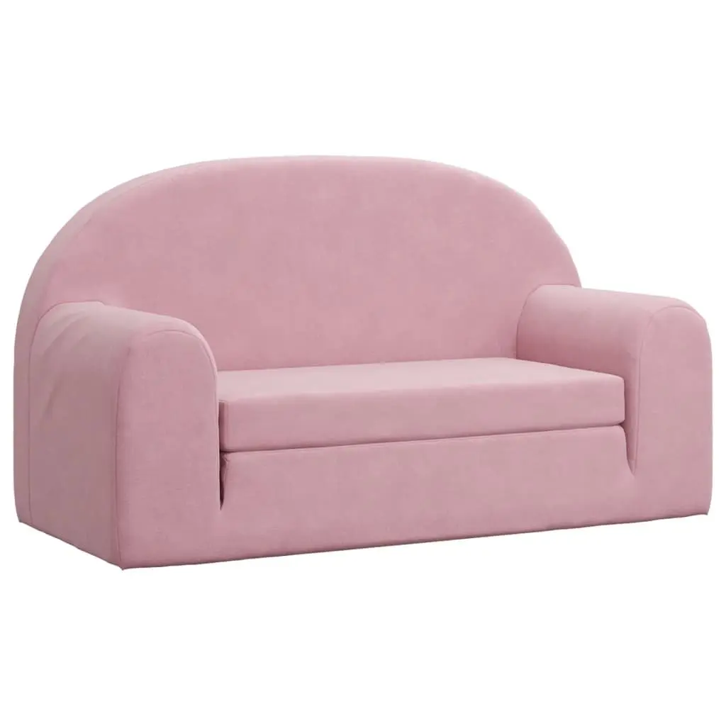 Kids Sofa Bed for Playroom 2-Seater Pink Soft Plush Fold-Out Chair