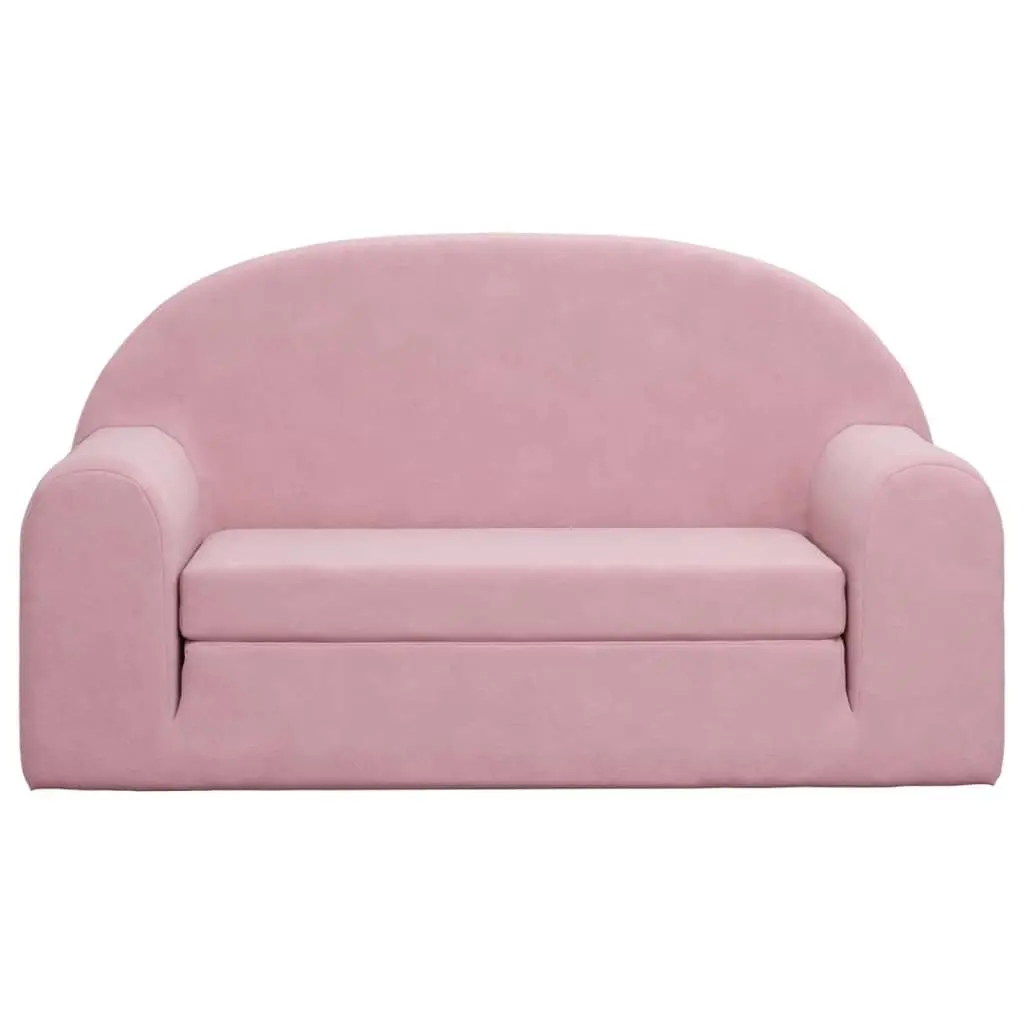 Kids Sofa Bed for Playroom 2-Seater Pink Soft Plush Fold-Out Chair