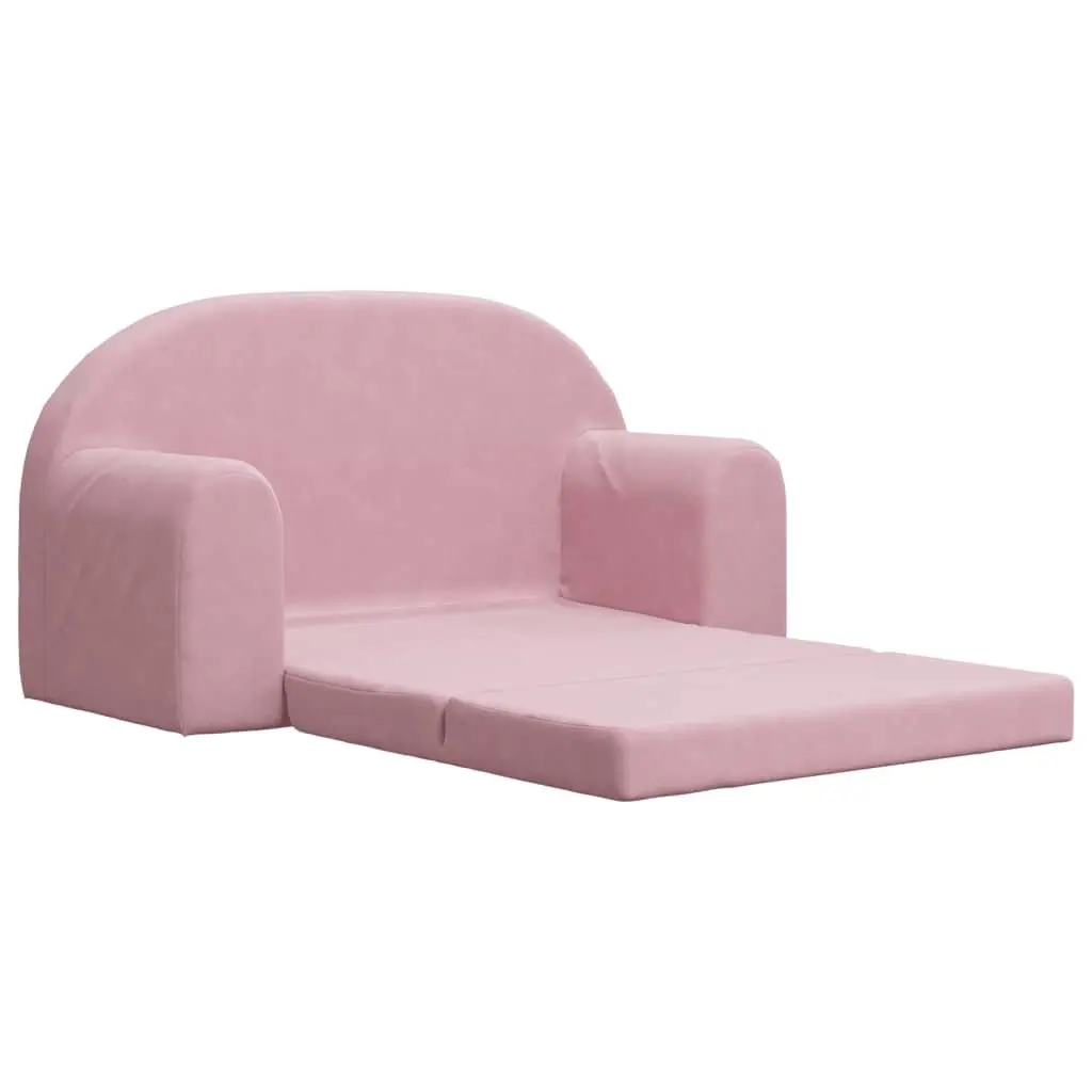 Kids Sofa Bed for Playroom 2-Seater Pink Soft Plush Fold-Out Chair