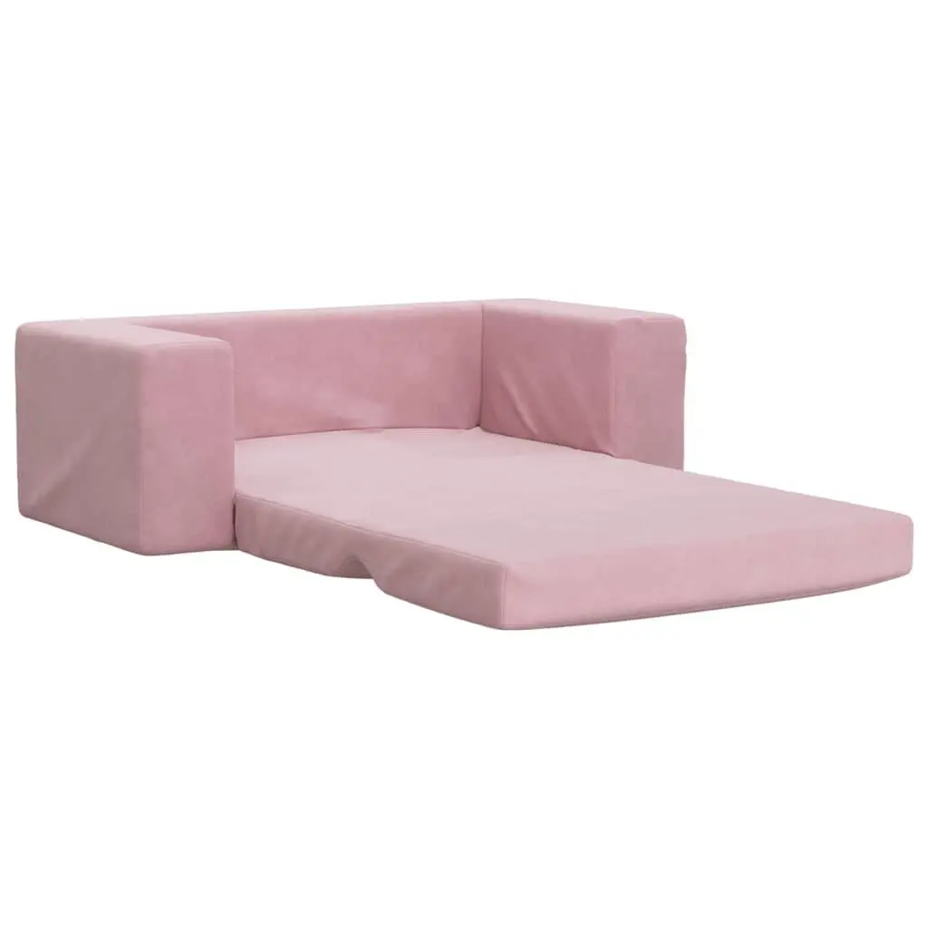 Kids' Sofa Bed 2-Seater Pink Soft Plush Folding Armchair Play Nap Lounge