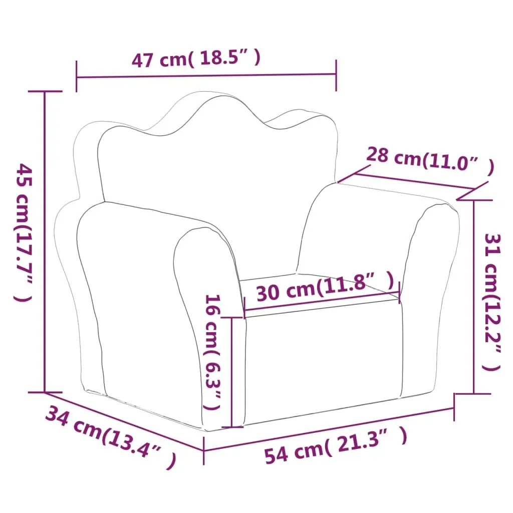 Kids Sofa Grey Soft Plush Removable Cover Washable Children Couch Armrests