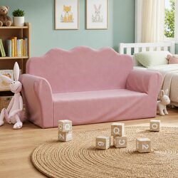 Kids' 2-Seater Sofa Pink Soft Plush Couch Children Furniture Playroom Reading