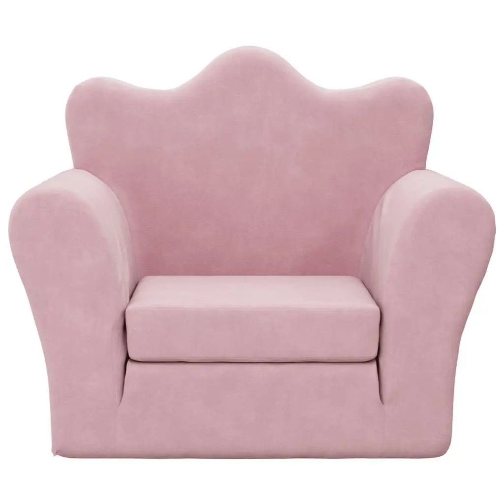 Kids Sofa Bed Pink Plush Folding 2-in-1 Armchair Toddler Furniture Soft Play Nap