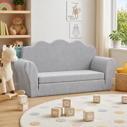 Kids Sofa Bed Specifications: 2-Seater Grey Plush Armchair
