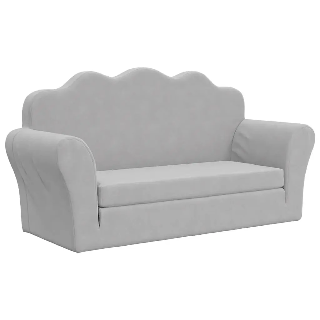 Kids Sofa Bed 2-Seater Grey Soft Plush Fold Out Armchair Toddler Couch