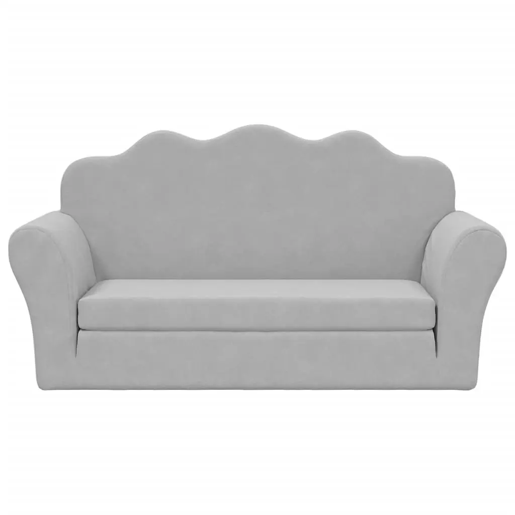 Kids Sofa Bed 2-Seater Grey Soft Plush Fold Out Armchair Toddler Couch