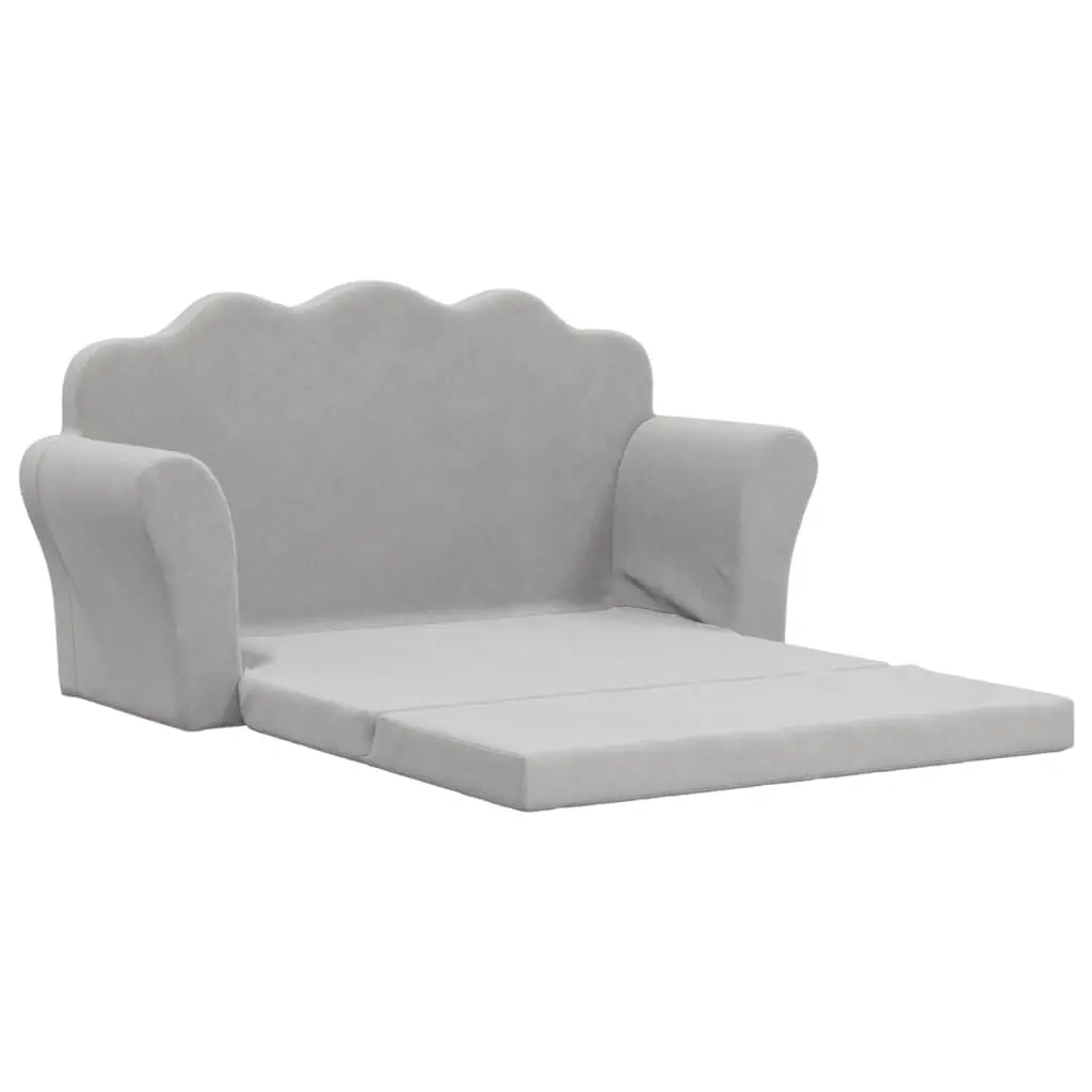 Kids Sofa Bed 2-Seater Grey Soft Plush Fold Out Armchair Toddler Couch
