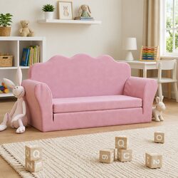 Kids Sofa Bed Specifications: 2-Seater, Pink, Plush, Foldable