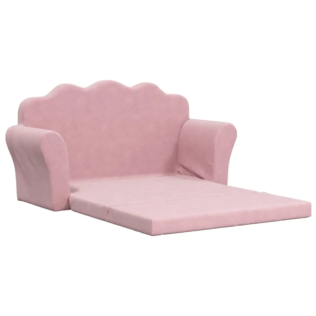 Kids Sofa Bed 2-Seater Pink Soft Plush Folding Children's Couch Armchair