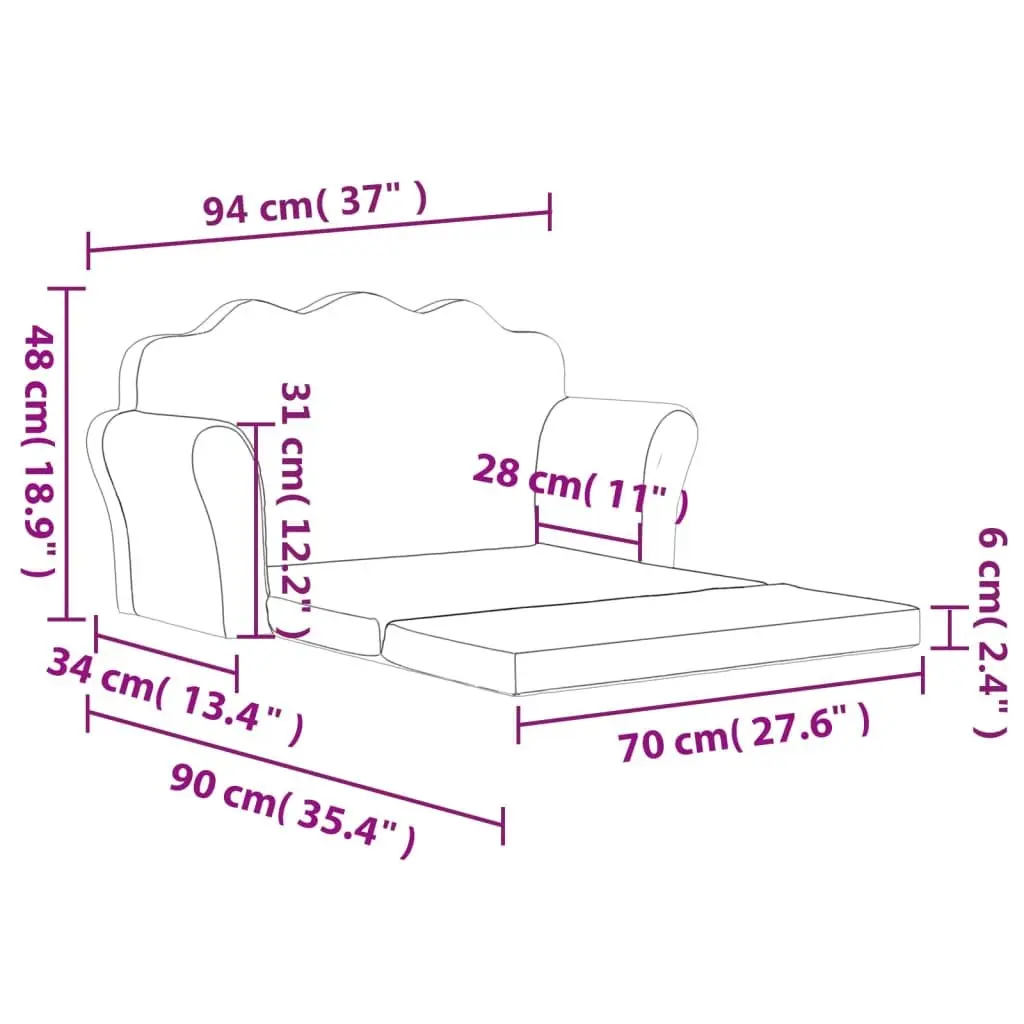Kids Sofa Bed 2-Seater Pink Soft Plush Folding Children's Couch Armchair
