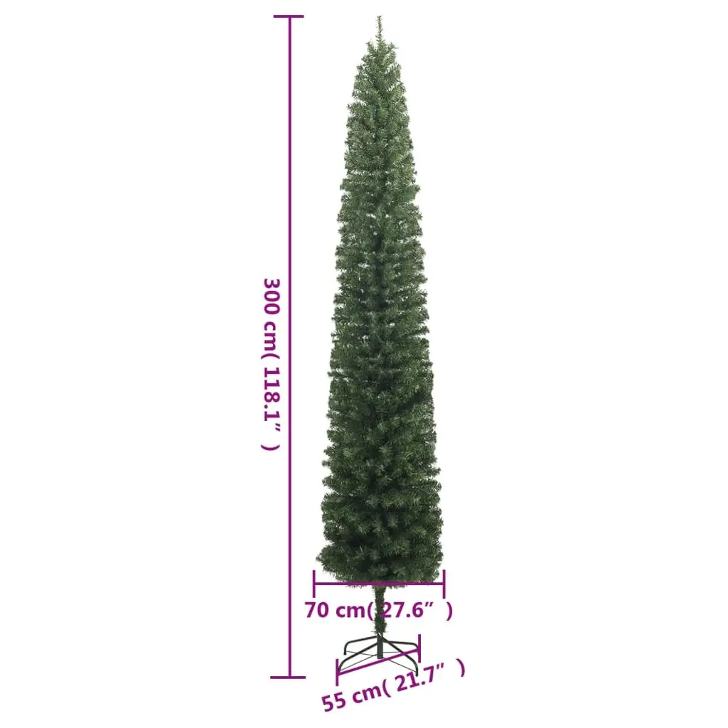 Slim Christmas Tree 300 cm Green Artificial Holiday Decoration for Seasonal Use