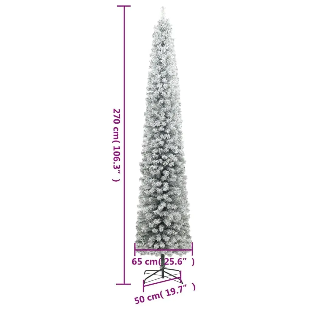 Slim Christmas Tree for Holiday Seasonal Decoration 270cm White Flocked Snow PVC