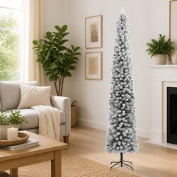 Slim Christmas Tree 300cm White Flocked Snow PVC Artificial Holiday Decoration