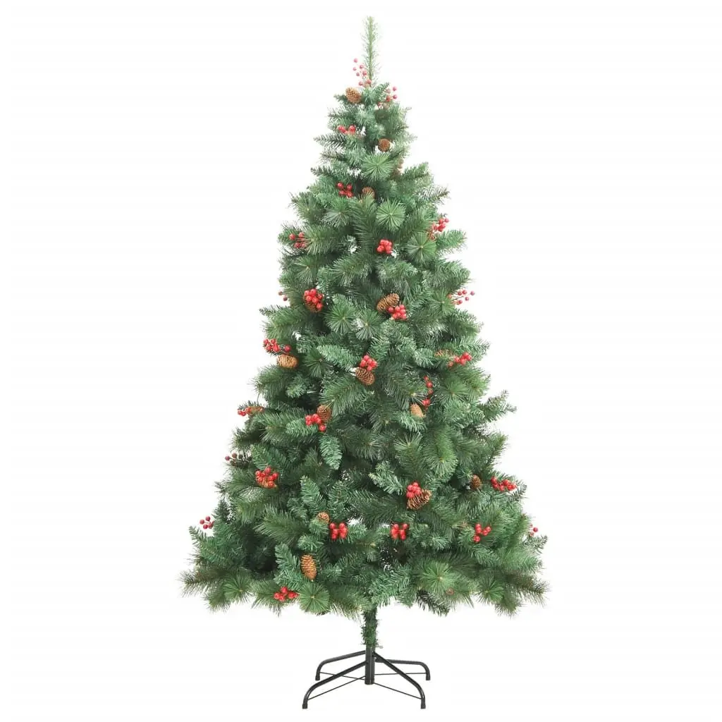Artificial Hinged Christmas Tree 180cm Green with Cones Berries Festive