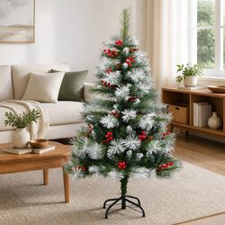 Artificial Hinged Christmas Tree 120cm White with Cones Berries Holiday