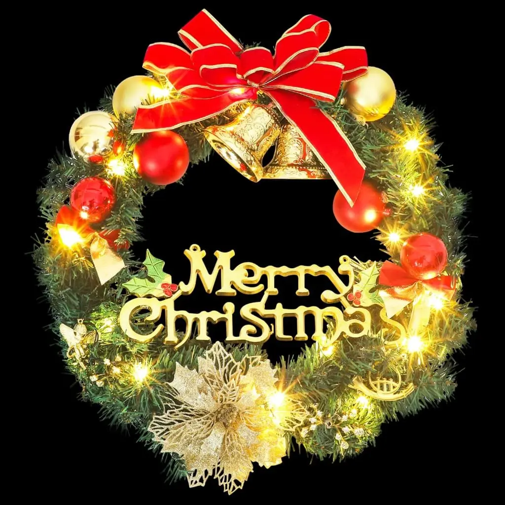 Christmas Wreath 45cm Green for Door Wall with 20 LED Lights