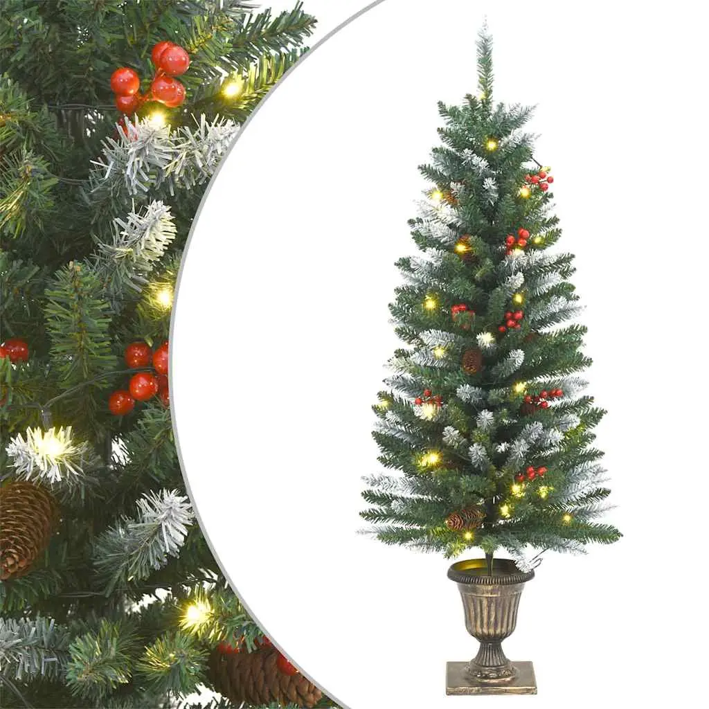 4 Piece Christmas Door Decoration Set with LED Lights Wreath Garland Trees