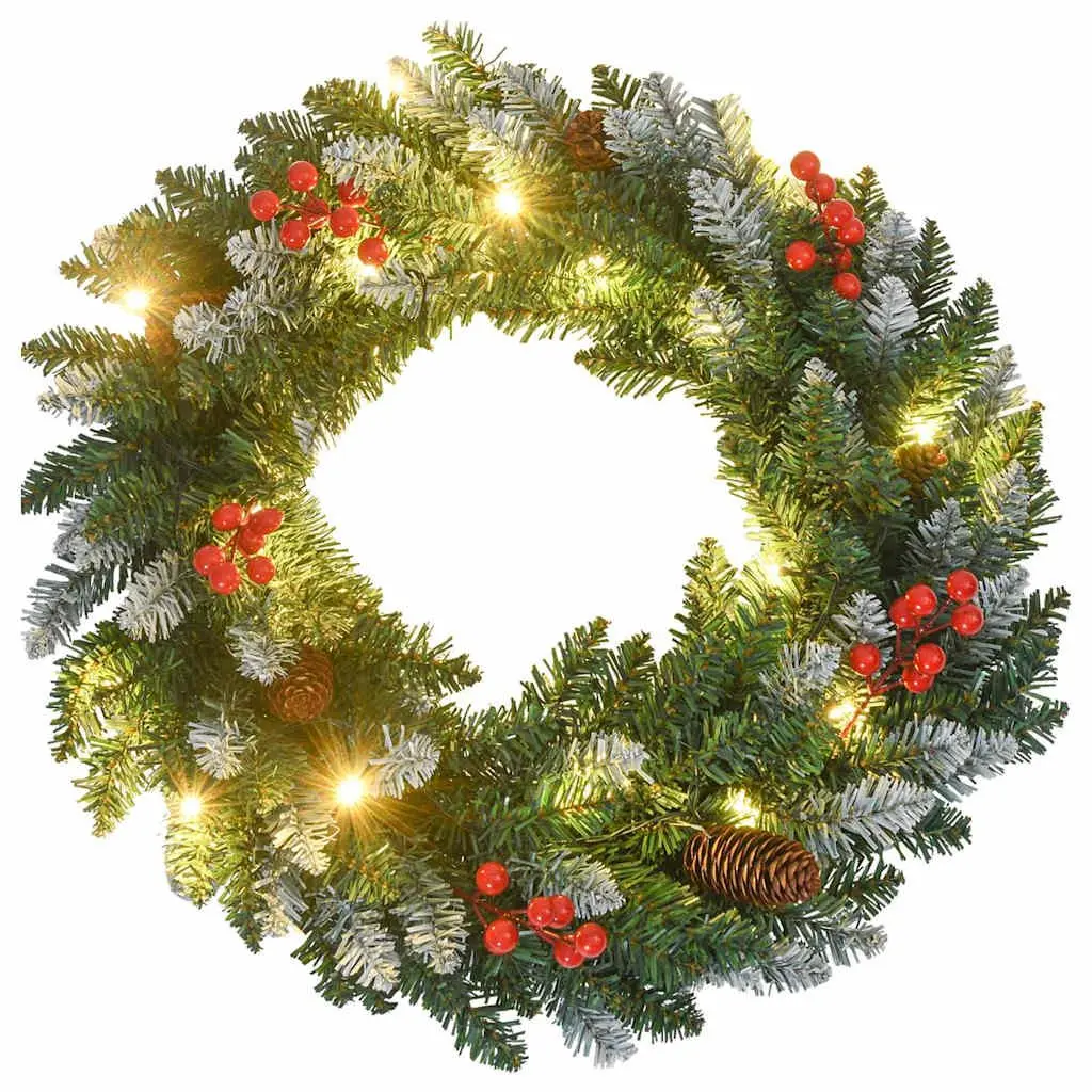 4 Piece Christmas Door Decoration Set with LED Lights Wreath Garland Trees
