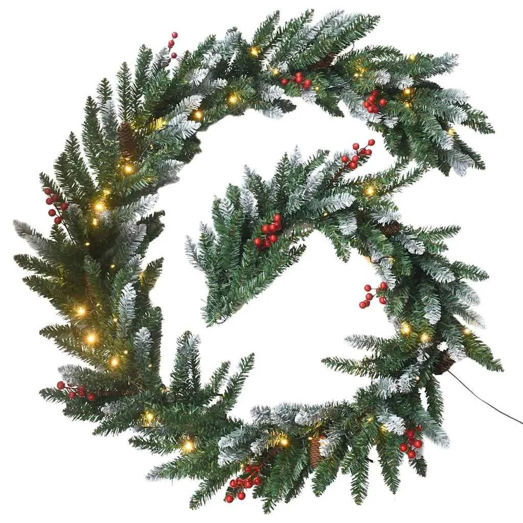 4 Piece Christmas Door Decoration Set with LED Lights Wreath Garland Trees