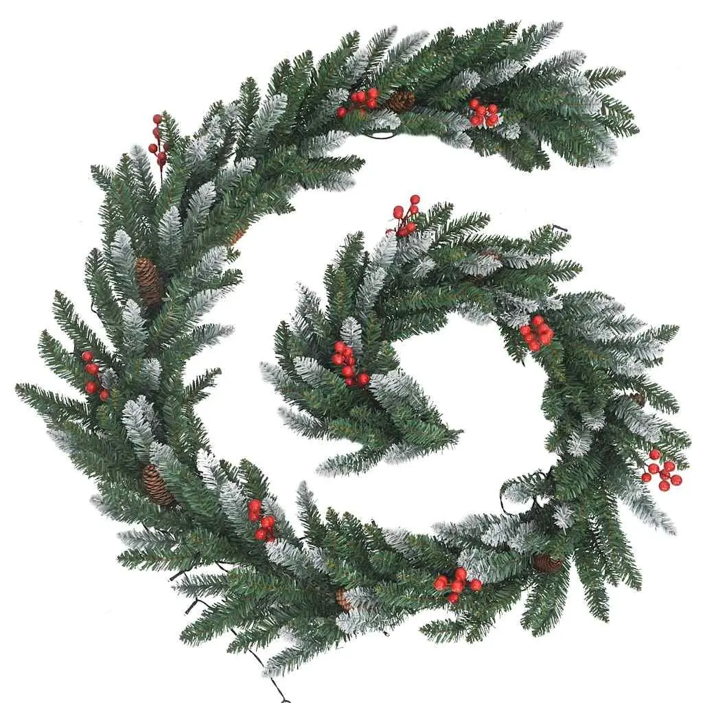 4 Piece Christmas Door Decoration Set with LED Lights Wreath Garland Trees