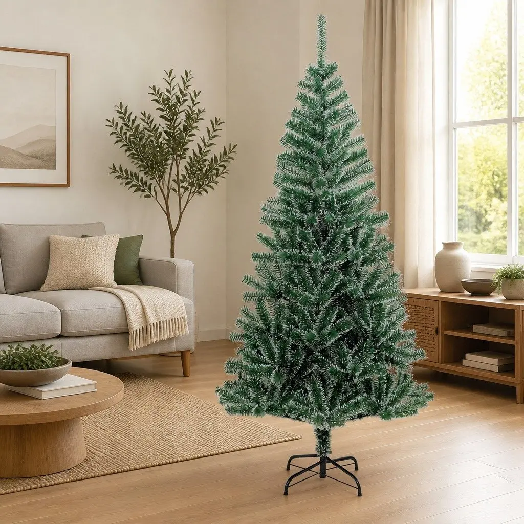 Artificial Christmas Tree 210cm Green Flocked Snow for Holiday Seasonal Decoration