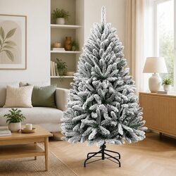 Artificial Hinged Christmas Tree 150 cm Flocked Snow White Holiday Decoration